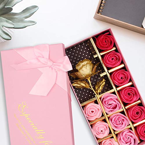 18 PCS Floral Scented Bath Soap Rose Flower Petals Plant Essential Oil Rose Soap Set (Pink) E66157