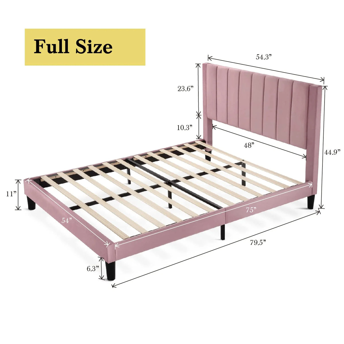 Full Size Platform Bed Frame with Velvet Headboard P865