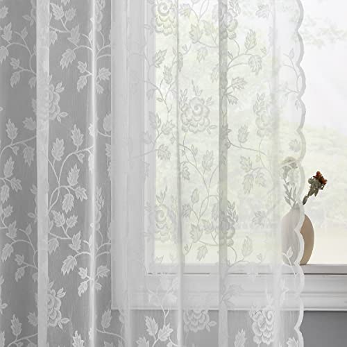 Grey Lace Curtains 84 Inches Long 2 Panels Set, 52 x 84 Inch G55272