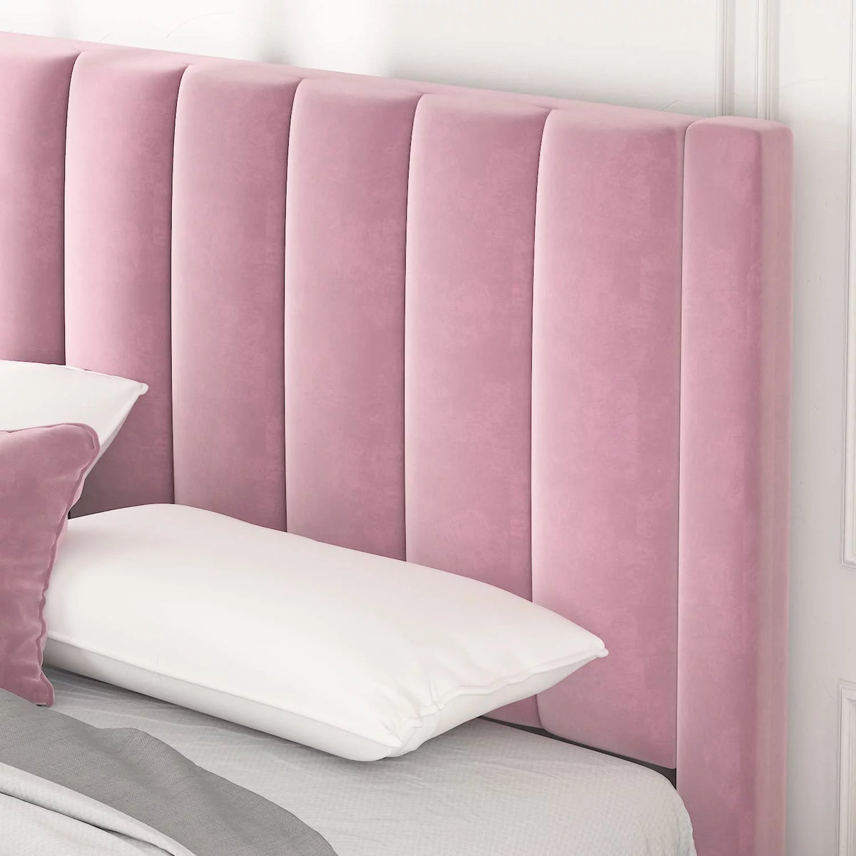 Full Size Platform Bed Frame with Velvet Headboard P865