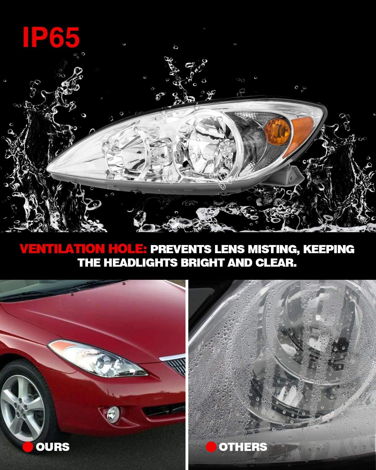 Replacement Headlight Assembly for 2002-2004 Camry Amber Reflector Clear Lens Driver & Passenger Side K350010