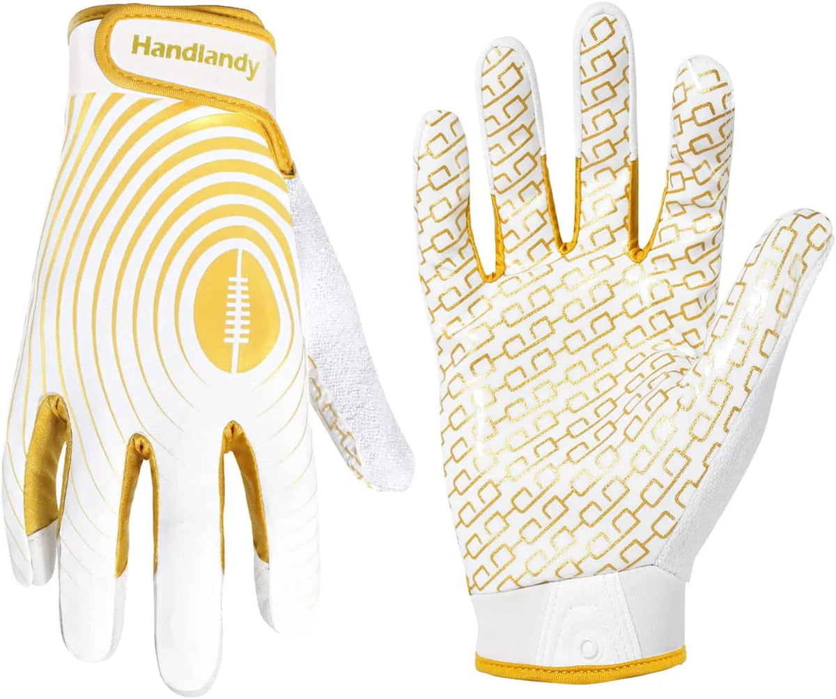 White and Gold Stretch Fit Football Gloves I58780