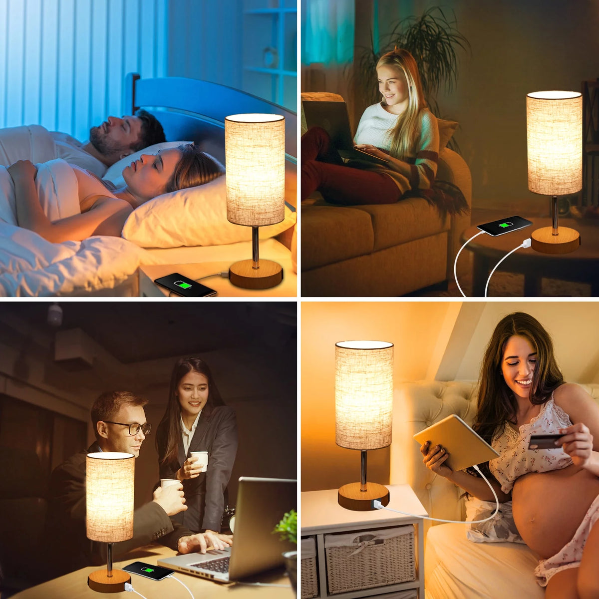 Touch Control Table Lamp with 2 USB Charging Ports and AC Outlet O744