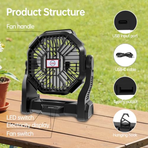 Portable Rechargeable Camping Fan with LED Lantern U42623