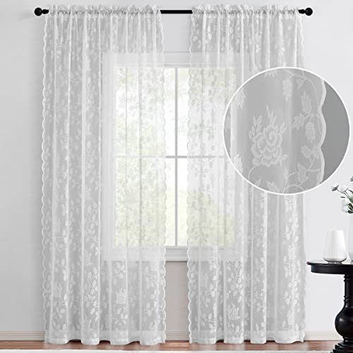 Grey Lace Curtains 84 Inches Long 2 Panels Set, 52 x 84 Inch G55272