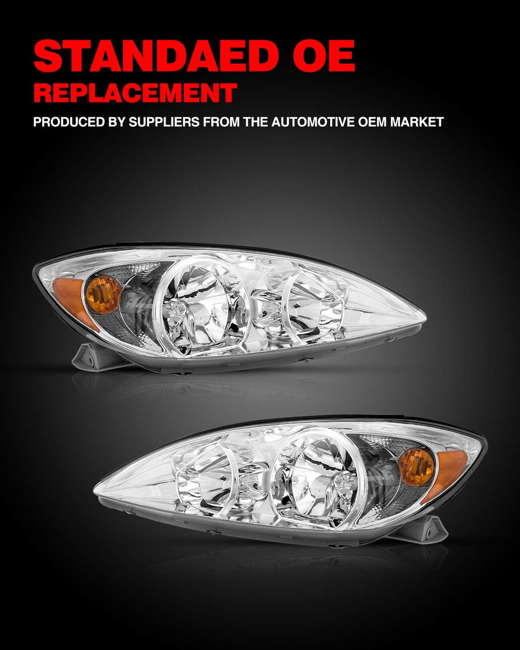 Replacement Headlight Assembly for 2002-2004 Camry Amber Reflector Clear Lens Driver & Passenger Side K350010