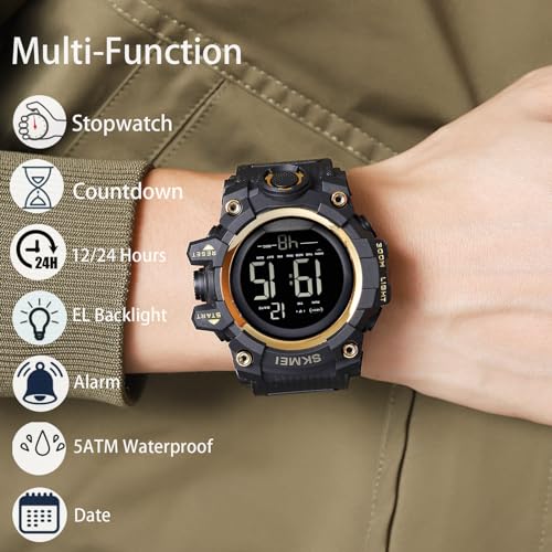 Large Face Digital Sports Watch with LED Backlight J566
