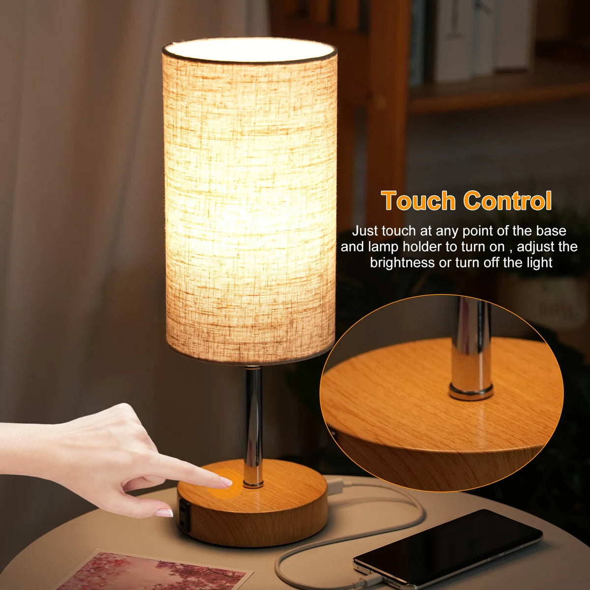Touch Control Table Lamp with 2 USB Charging Ports and AC Outlet O744