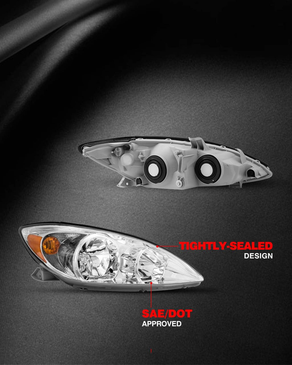 Replacement Headlight Assembly for 2002-2004 Camry Amber Reflector Clear Lens Driver & Passenger Side K350010