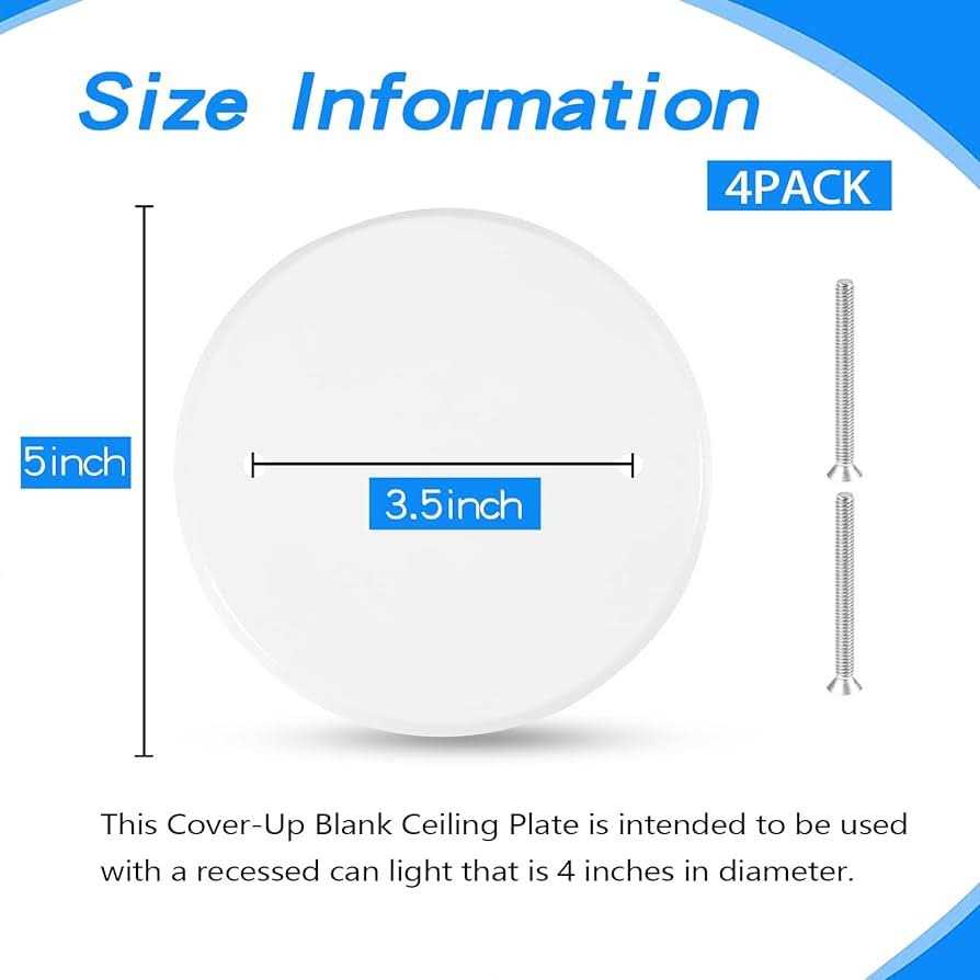 4 Pack 5 Inch Metal Flat Round Ceiling Cover Plate with Screws K146