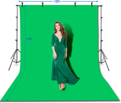 10 x 12ft Cotton Green Screen Backdrop with Stand and Carry Bag F647043