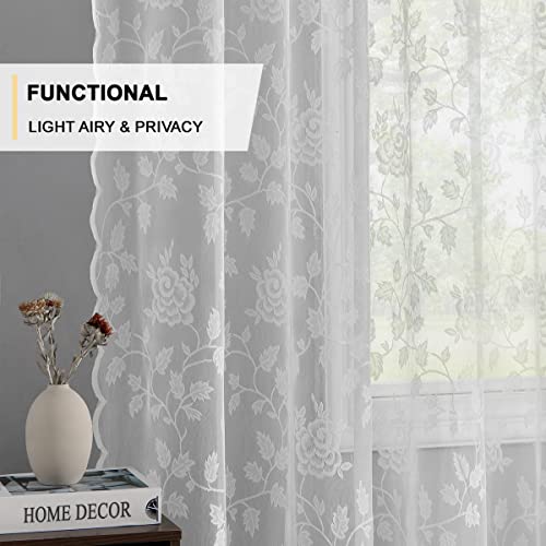 Grey Lace Curtains 84 Inches Long 2 Panels Set, 52 x 84 Inch G55272