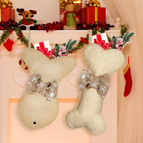 2 Pcs Dog Christmas Stocking with Bow Knot Z35916