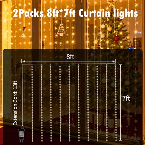2 Packs LED Curtain String Lights 8FT x 7FT Waterproof Warm White N131