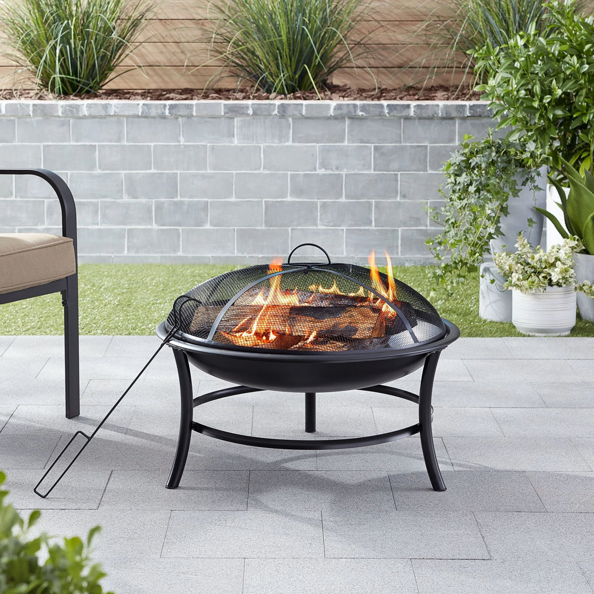 Black Round Iron Wood Burning Fire Pit L566912