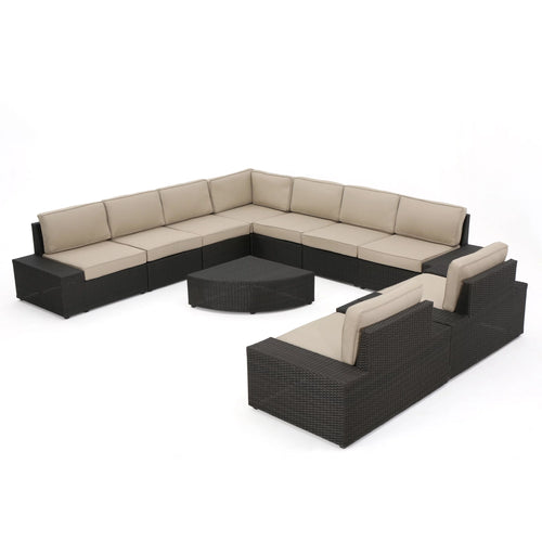 10 Piece Dark Brown Wicker Sectional N67049