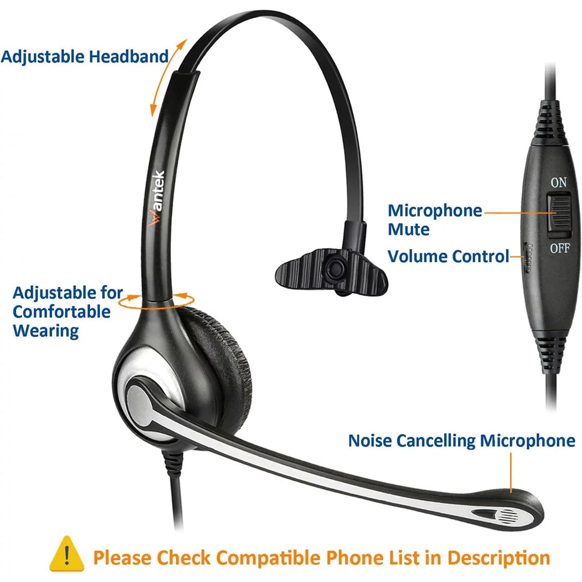 Corded Telephone Headset with Noise Canceling Mic V5685