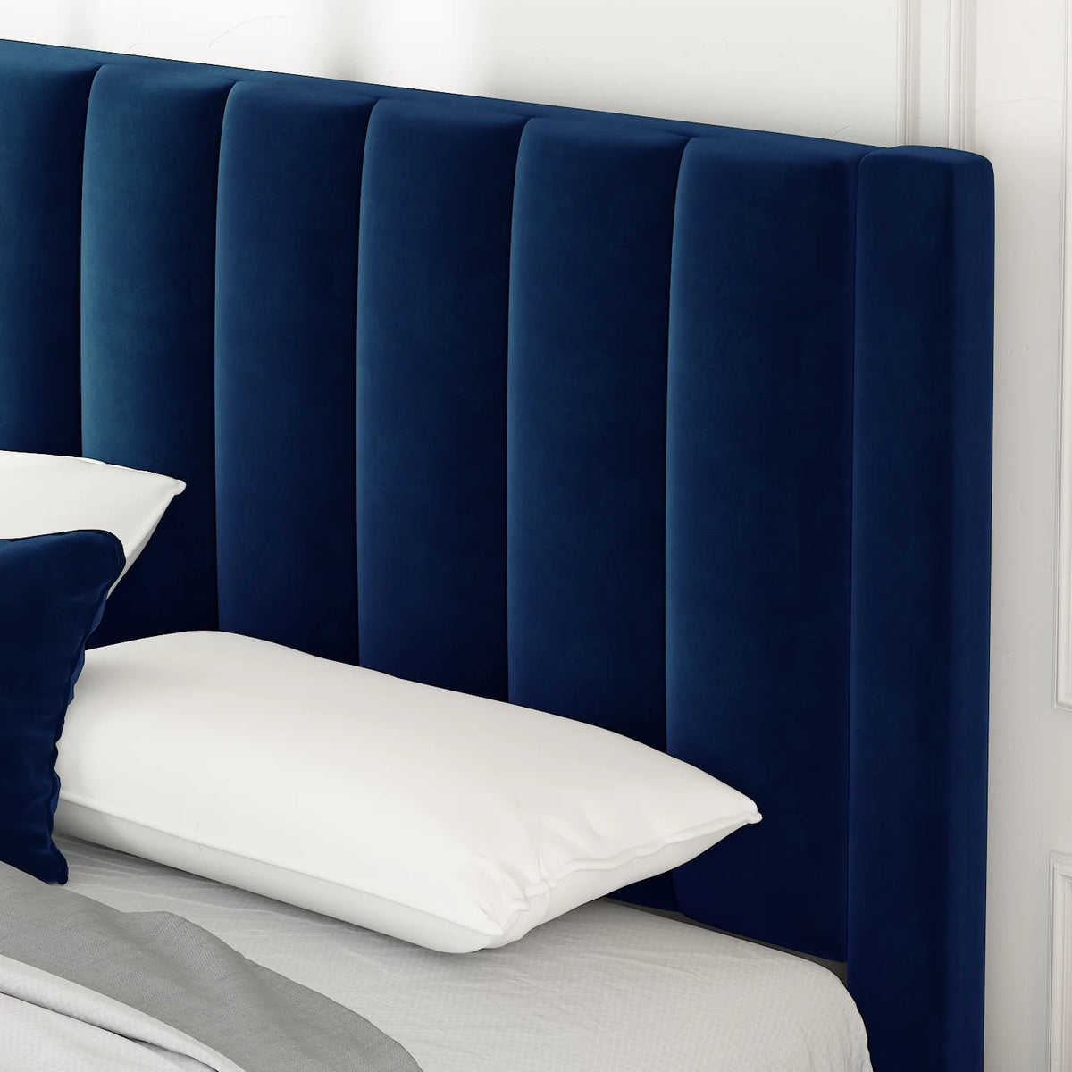 Full Size Platform Bed Frame with Velvet Headboard P865