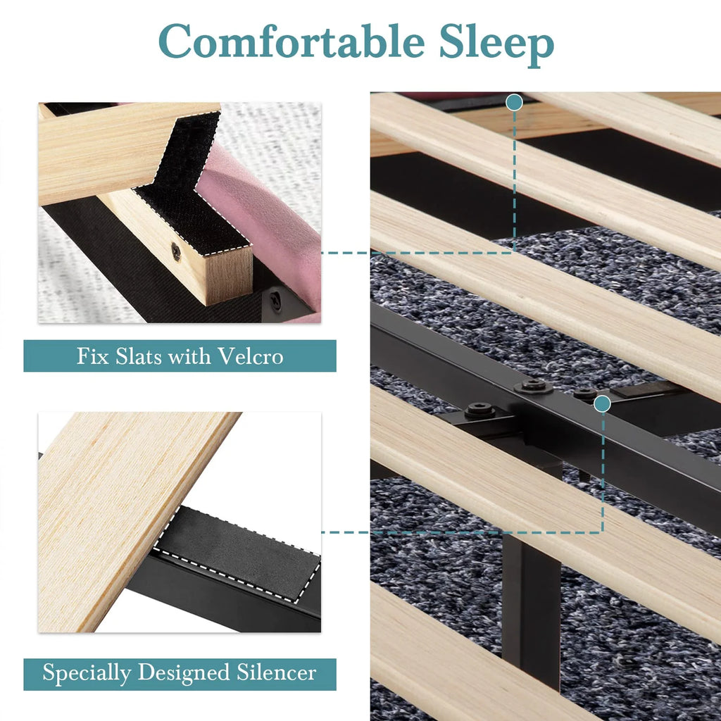 Full Size Platform Bed Frame with Velvet Headboard P865